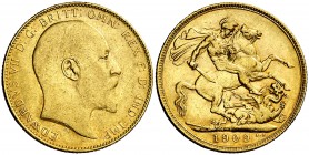 1909. Australia. Eduardo VII. P (Perth). 1 libra. (Fr. 34) (Kr. 15). 7,96 g. AU. MBC/MBC+.