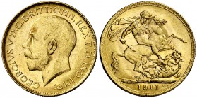 1911. Australia. Jorge V. P (Perth). 1 libra. (Fr. 40) (Kr. 29). 8 g. AU. Parte de brillo original. MBC+/EBC-.