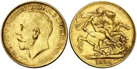 1914. Australia. Jorge V. P (Perth). 1 libra. (Fr. 40) (Kr. 29). 7,96 g. AU. MBC.