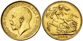 1918. Australia. Jorge V. P (Perth). 1 libra. (Fr. 40) (Kr. 29). 7,96 g. AU. Golpecitos MBC+/MBC.
