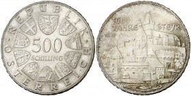 1980. Austria. 500 chelines. (Kr. 2947). 24,03 g. AG. Milenario de Stayr. S/C.