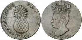 1788. Barbados. 1 penique. (Kr. Tn8). 13,83 g. CU. MBC.
