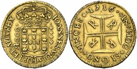 1716. Brasil. Juan V. R (Río). 4000 reis. (Kr. 27) (Gomes 102.15). 10,07 g. AU. Sirvió como joya. (MBC+).