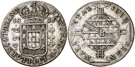 1816. Brasil. Juan, Príncipe Regente. B (Bahía). 960 reis. (Kr. 307.1). 26,12 g. AG. Acuñada sobre 8 reales de Cádiz de Fernando VII, ensayador CJ. Ra...