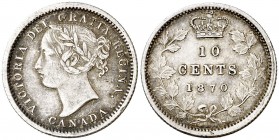 1870. Canadá. Victoria. 10 centavos. (Kr. 3). 2,30 g. AG. Escasa. MBC.