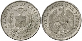 * 1880. Chile. (Santiago). 20 centavos. (Kr. 138.2). 4,97 g. AG. Bella. EBC+.