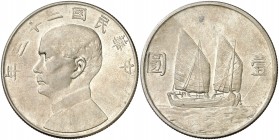 Año 23 (1934). China. 1 dólar. (Kr. 345). 26,54 g. AG. Busto de Sun-Yat Sen. S/C-.