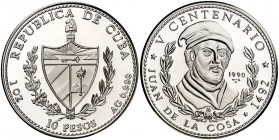 1990. Cuba. 10 pesos. (Kr. 266). 31,13 g. AG. V Centenario - Juan de la Cosa. Acuñación de 5000 ejemplares. Proof.