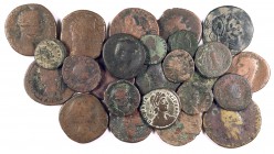 Lote formado por 23 bronces romanos y 2 ibéricos. Total 25 monedas. A examinar. MC/BC+.