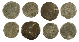 Carlos II y Felipe V. Mallorca. Dobler. Lote de 8 monedas falsas de época, la mayoría en plomo. A examinar. RC/BC-.