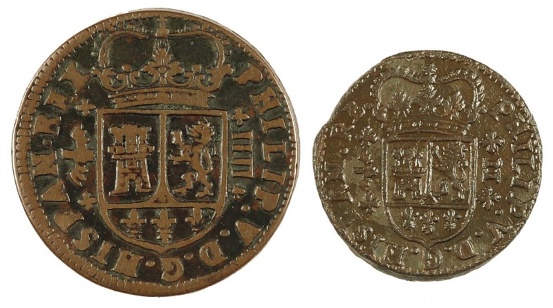 1718. Felipe V. Valencia. 2 y 4 maravedís. (AC. 77 y 98). Lote de 2 monedas. A e...