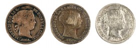 1852 y 1863 a 1864. Isabel II. Madrid y Sevilla. 1 real. Lote de 3 monedas. A examinar. BC/BC+.