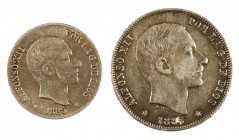 1885. Alfonso XII. Manila. 10 y 20 centavos. (AC. 102 y 111). Lote de 2 monedas. A examinar. MBC-.