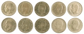 1983. Juan Carlos I. 100 pesetas. (AC. 126). Lote de 10 monedas, cuatro con las flores de lis hacia abajo y 6 hacia arriba. A examinar. EBC/S/C.