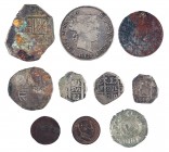 Lote de 10 monedas españolas, algunas en plata. A examinar. RC/BC.