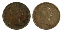 1813. Essequibo & Demerary. Jorge III. 1/2 stuiver. (Kr. 9). CU. Lote de 2 monedas. A examinar. MBC-/MBC.