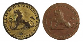 1810. Gibraltar. 2 cuartos. (Kr. Tn4.1). CU. Robert Keeling. Lote de 2 monedas, una con agujero tapado. A examinar. BC/MBC.