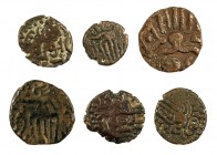 India. Lote de 6 monedas antiguas en cobre. A examinar. BC/BC+.