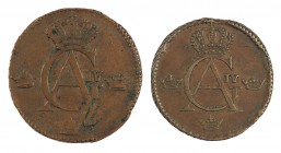 1802 y 1807. Suecia. Gustavo IV Adolfo. 1/4 y 1/2 skilling. Lote de 2 monedas. A examinar. MBC-/MBC+.