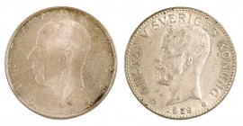 1938 y 1939. Suecia. Gustavo V. G. 2 coronas. (Kr. 787). Lote de 2 monedas. A examinar. EBC-/EBC+.