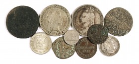 Lote de 10 monedas de diversos países, seis en plata. A examinar. BC-/MBC+.