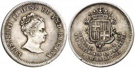 1843. Isabel II. Barcelona. Mayoría de edad. (Ha. 3) (V. 779) (V.Q. 13411) (Cru.Medalles 263). 6,81 g. Ø24 mm. Plata. Golpecitos. MBC.