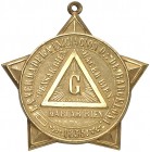 1855. Barcelona. Iniciación. Medalla masónica. (Cru.Medalles 578). 15,81 g. 44x47 mm. Latón dorado. Unifaz. Circular sobre estrella. Con anilla soldad...