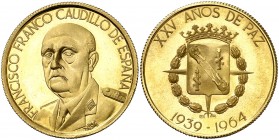 1964. XXV Años de Paz 1939-1964. Medalla. 17,46 g. Ø33 mm. Oro. S/C-.