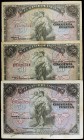 1906. 50 pesetas. (Ed. B99a) (Ed. 315a). 24 de septiembre. 3 billetes, series A, B y C. BC/BC+.