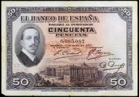 1927. 50 pesetas. (Ed. B122) (Ed. 339). 17 de mayo, Alfonso XIII. Sello en seco del GOBIERNO PROVISIONAL. MBC-.