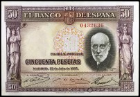 1935. 50 pesetas. (Ed. C17) (Ed. 366). 22 de julio, Ramón y Cajal. Sin serie. Leve doblez. EBC+.