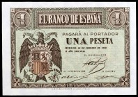 1938. Burgos. 1 peseta. (Ed. D28b) (Ed. 427b). 28 de febrero. Serie E. Esquinas rozadas. S/C-.