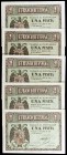 1938. Burgos. 1 peseta. (Ed. D29) (Ed. 428). 30 de abril. 5 billetes, serie A. MBC-/MBC+.