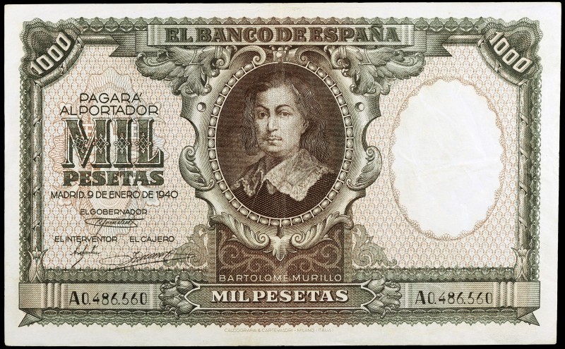 1940. 1000 pesetas. (Ed. D41) (Ed. 440). 9 de enero, Murillo. Serie A. Escaso. M...