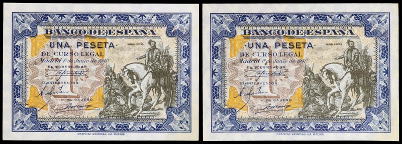 1940. 1 peseta. (Ed. D42) (Ed. 441). 1 de junio, Hernán Cortés. Pareja correlati...