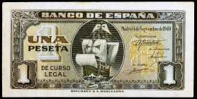 1940. 1 peseta. (Ed. D43a) (Ed. 442a). 4 de septiembre, "Santa María". Serie G. Dobleces. EBC.