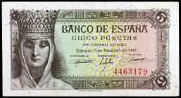 1943. 5 pesetas. (Ed. D47) (Ed. 446). 13 de febrero, Isabel la Católica. Sin serie. MBC-.