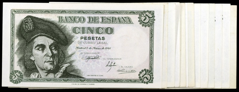 1948. 5 pesetas. (Ed. D56a) (Ed. 455a). 5 de marzo, Elcano. 13 billetes, series ...