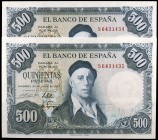 1954. 500 pesetas. (Ed. D69b) (Ed. 468b) 22 de julio, Zuloaga. Pareja correlativa, serie S. S/C-.