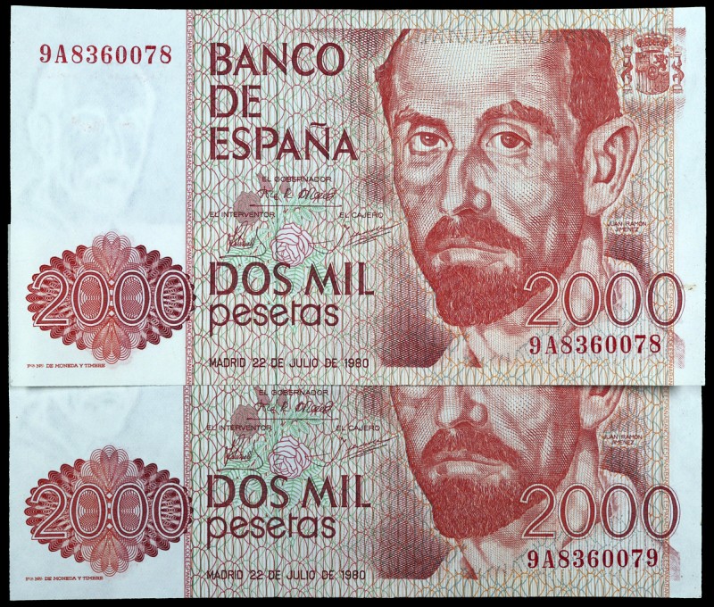 1980. 2000 pesetas. (Ed. E5b) (Ed. 479b). 22 de julio, Juan Ramón Jiménez. Parej...