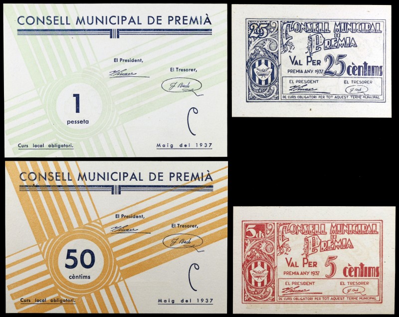 Premià. 5, 25, 50 céntimos y 1 peseta. (T. 2309c, 2310, 2311a y 2312d). Lote de ...