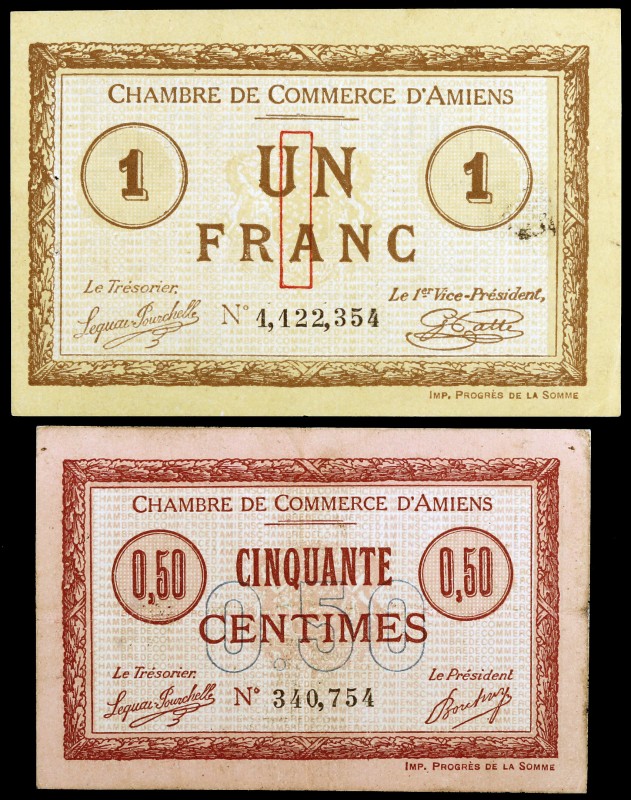 1915. Francia. Amiens. Cámara de Comercio. 50 céntimos y 1 franco. (Pirot 7-14 y...