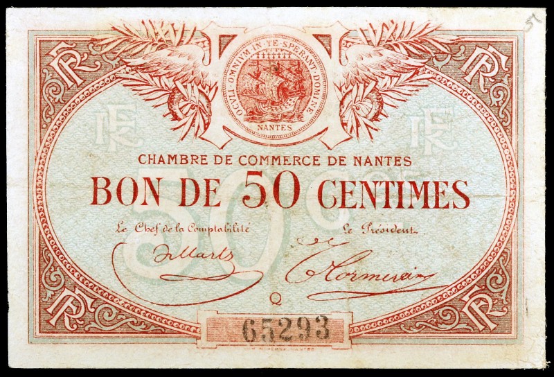 s/d. Francia. Nantes. Cámara de Comercio. 50 céntimos. (Pirot 88-13). Reembolso ...