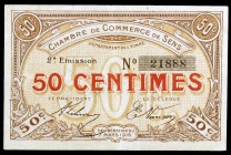 Francia. Sens. Cámara de Comercio. 50 céntimos. (Pirot 118-2b). Deliberación 7 marzo 1916. 2ª emisión. Numeración 5 dígitos. Firmas: El Presidente - E...