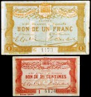 Francia. Treport. Cámara de Comercio. 25 céntimos y 1 franco. (Pirot 71-25a y 71-31a). 2 billetes con emisiones distintas, ambos con sello en seco de ...