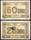 Francia. Trouville Sur-Mer. Sindicato General de Comerciantes e Industrias. 25 y 50 céntimos. 2 billetes. Deliberación 22 julio 1920. Numeración de 5 ...