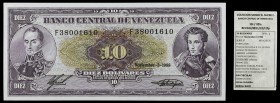* 1988. Venezuela. Banco Central. 10 bolívares. (Pick 62) (Sucre 10J/205). 3 de noviembre. Serie F. Numeración baja 38001610. S/C-.