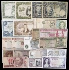 Lote de 25 billetes del mundo, incluye españoles. Imprescindible examinar. MC/MBC+.