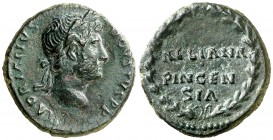 (128-129 d.C.). Adriano. Cuadrante. (Spink 3707) (Co. 120) (RIC. 999). 2,60 g. Moneda de las minas. Rara. EBC-.