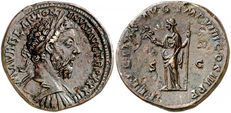 (178 d.C.). Marco Aurelio. Sestercio. (Spink 4970 var) (Co. 185 var) (RIC. 1237 ...